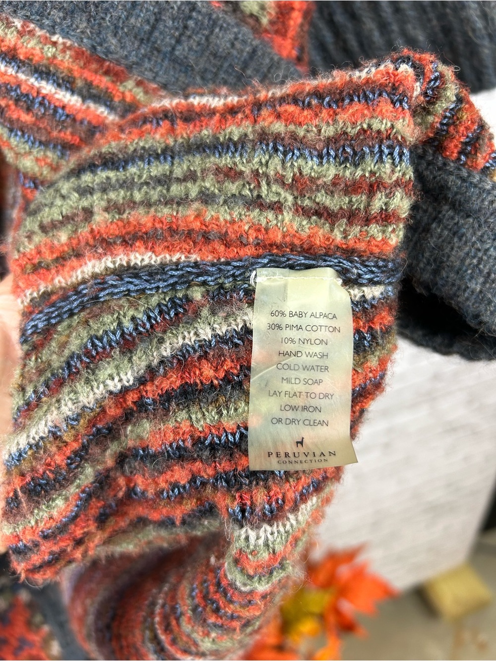 Peruvian Connection | Rust Multi Open-Front Cardigan with Charcoal Trim size XS - Picture 5 of 5